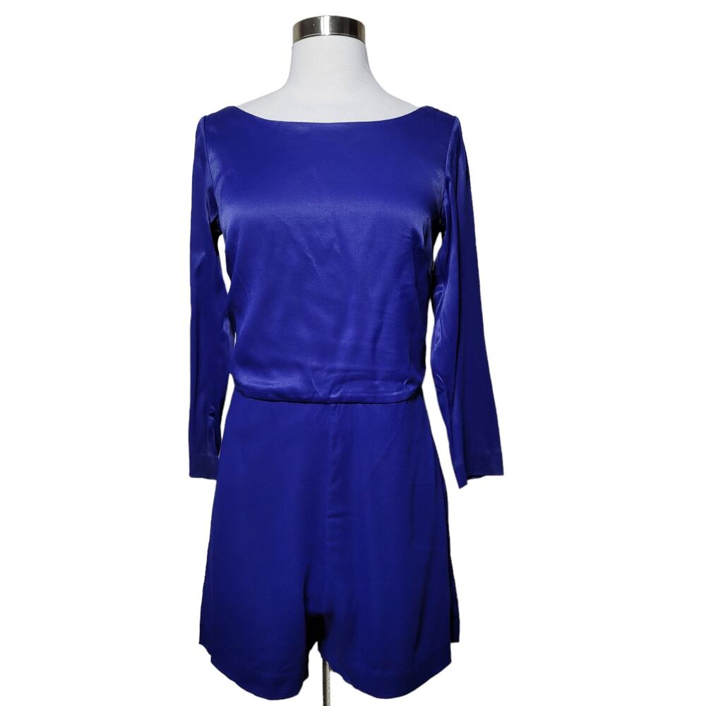 NWT Bebe Women's Blue 3/4 Sleeve X Back One Piece Romper Boatneck Size 8